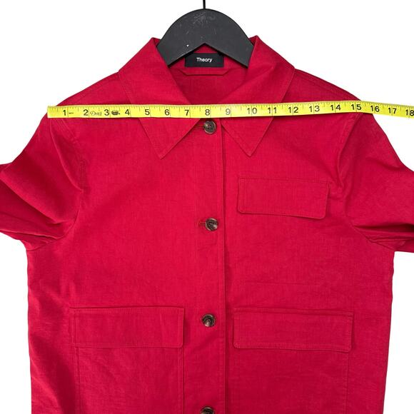 THEORY Women's Casual Linen Blend Long Sleeve Red Jacket - Picture 14 of 15